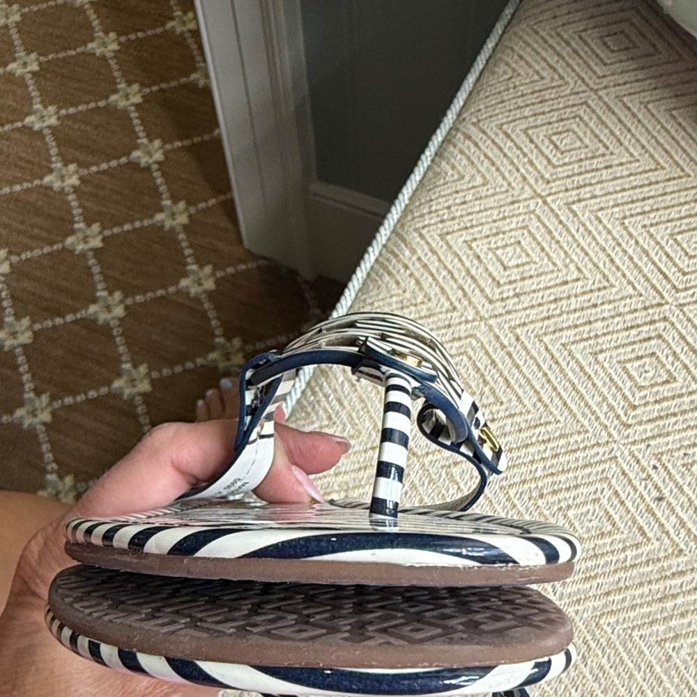 Tory Burch Striped Navy and White Sandals - Picture 5 of 5